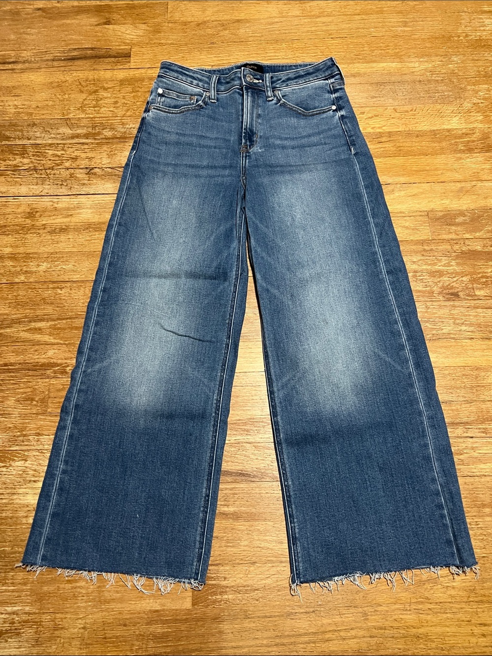 Quince Bella Stretch Wide Leg Jeans Crop Raw Hem Twilight Blue size 28